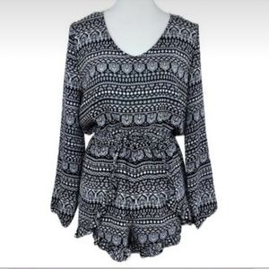 Black and white patterned romper